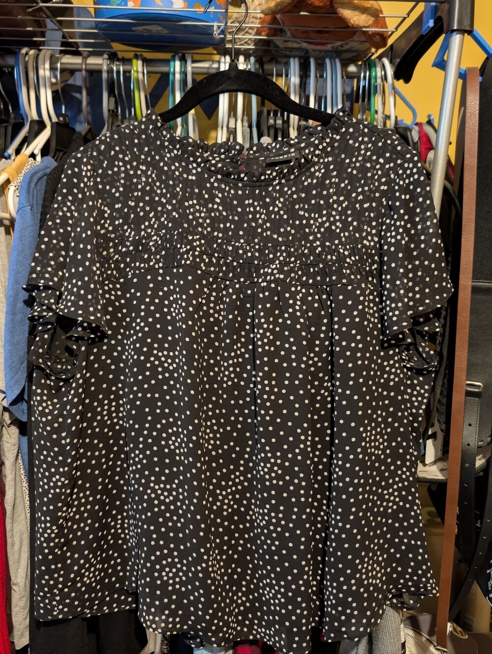 torrid Black Blouse with White Polka Dots